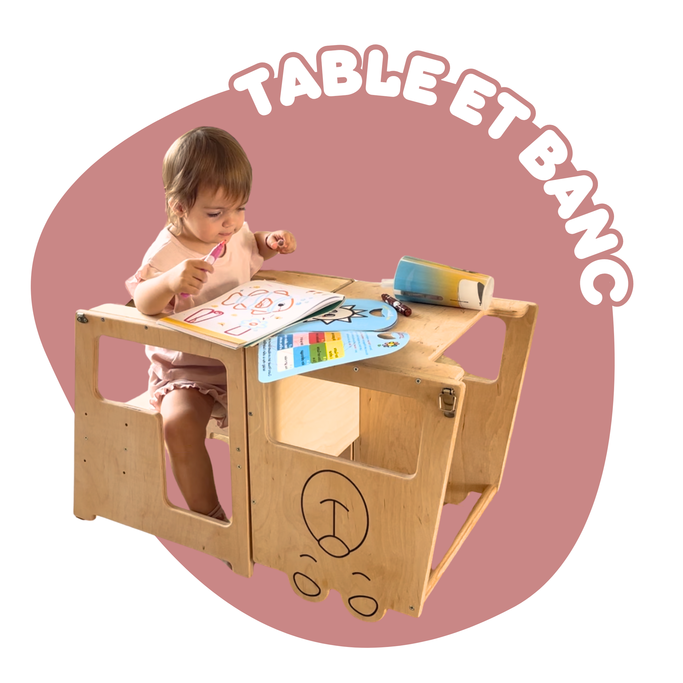 Meuble évolutif 3 en 1 – Tour d'observation, Bureau, Tableau Ardoise - 18 mois à 6 ans