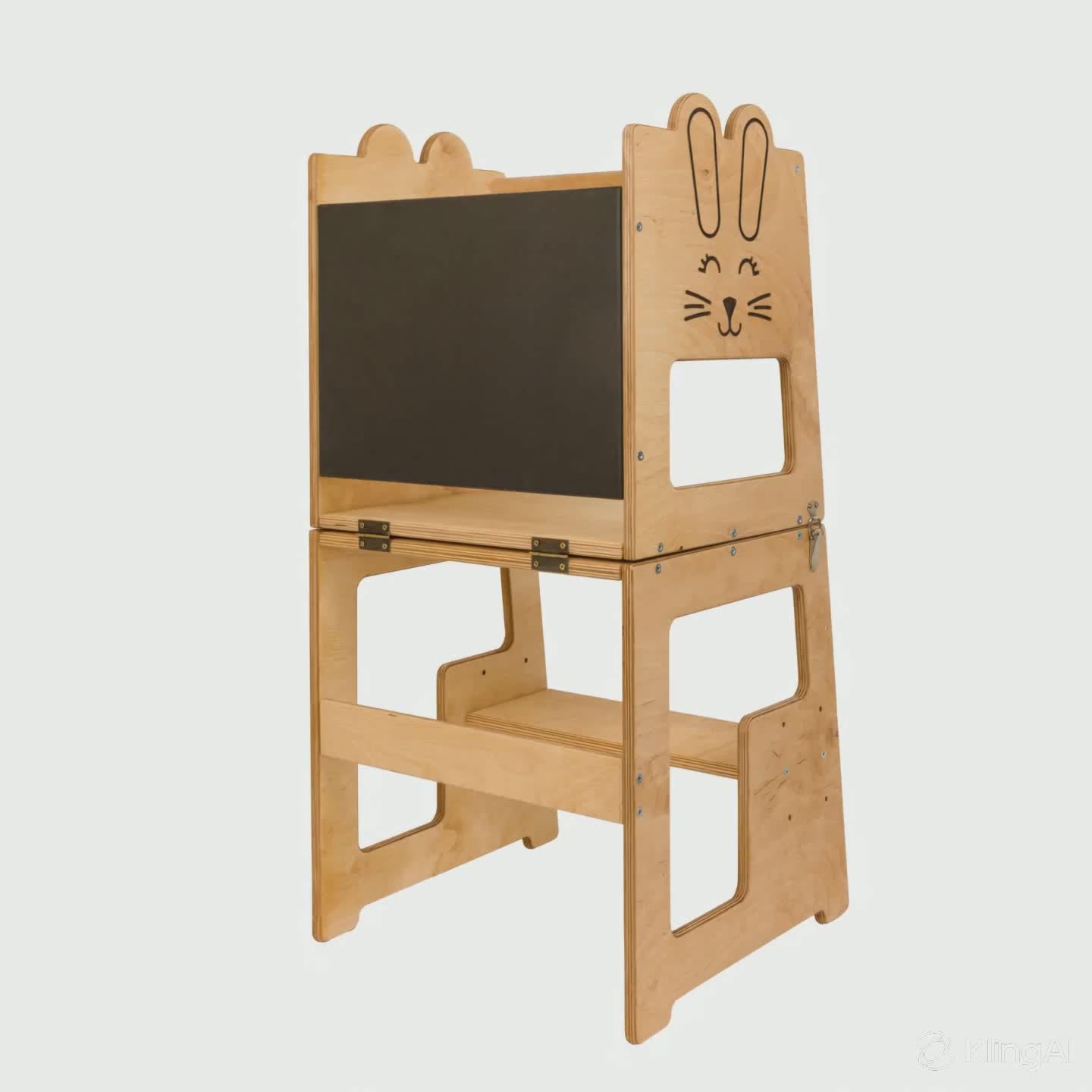 Charger la vidéo : Tour d’observation Montessori évolutive 3-en-1 – Bureau &amp; Tableau Ardoise